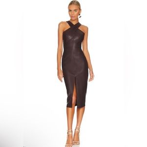 Saylor Rach Midi Dress in Plum Faux Leather Sz Small NWT